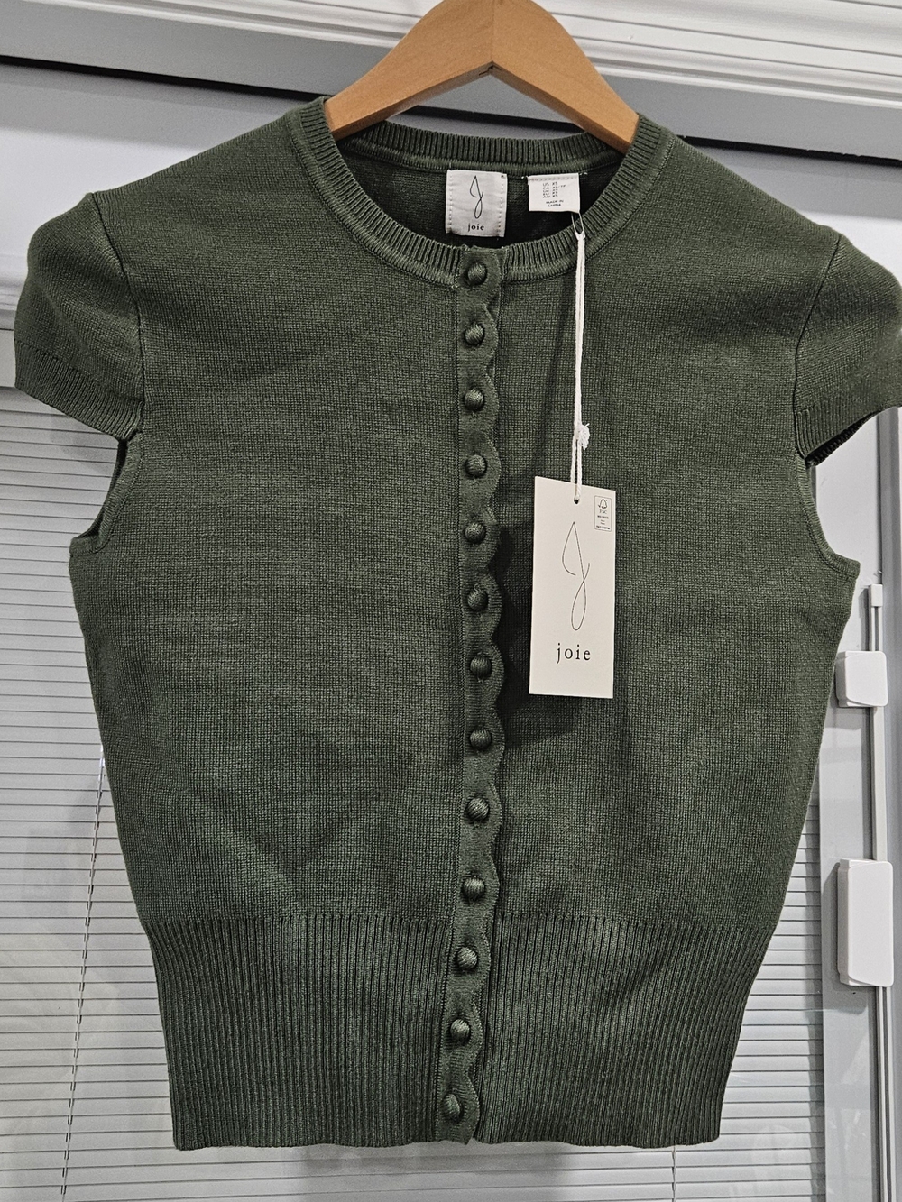 Joie Olive Green Short-Sleeve Button Cardigan Sweater